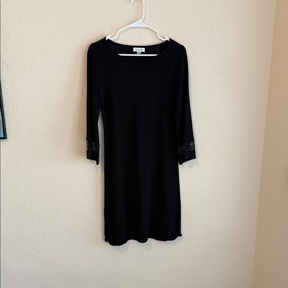 Calvin Klein Black Mini Dress with Lace Sleeves